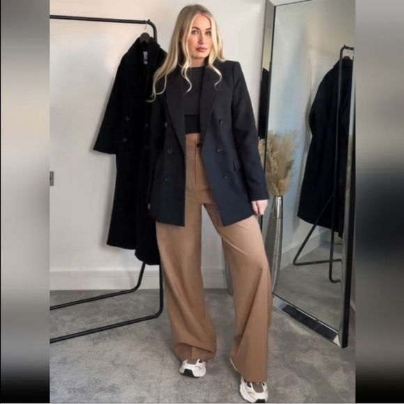 Zara Wide Leg Pants Trousers Camel - Picture 1 of 10